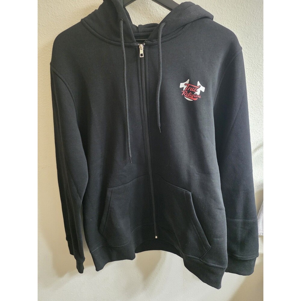 TRUE RELIGION‎ SCRIPT OVAL LOGO HOODIE FULL ZIP SIZE SIZE LARGE BLACK SOFT NWT!